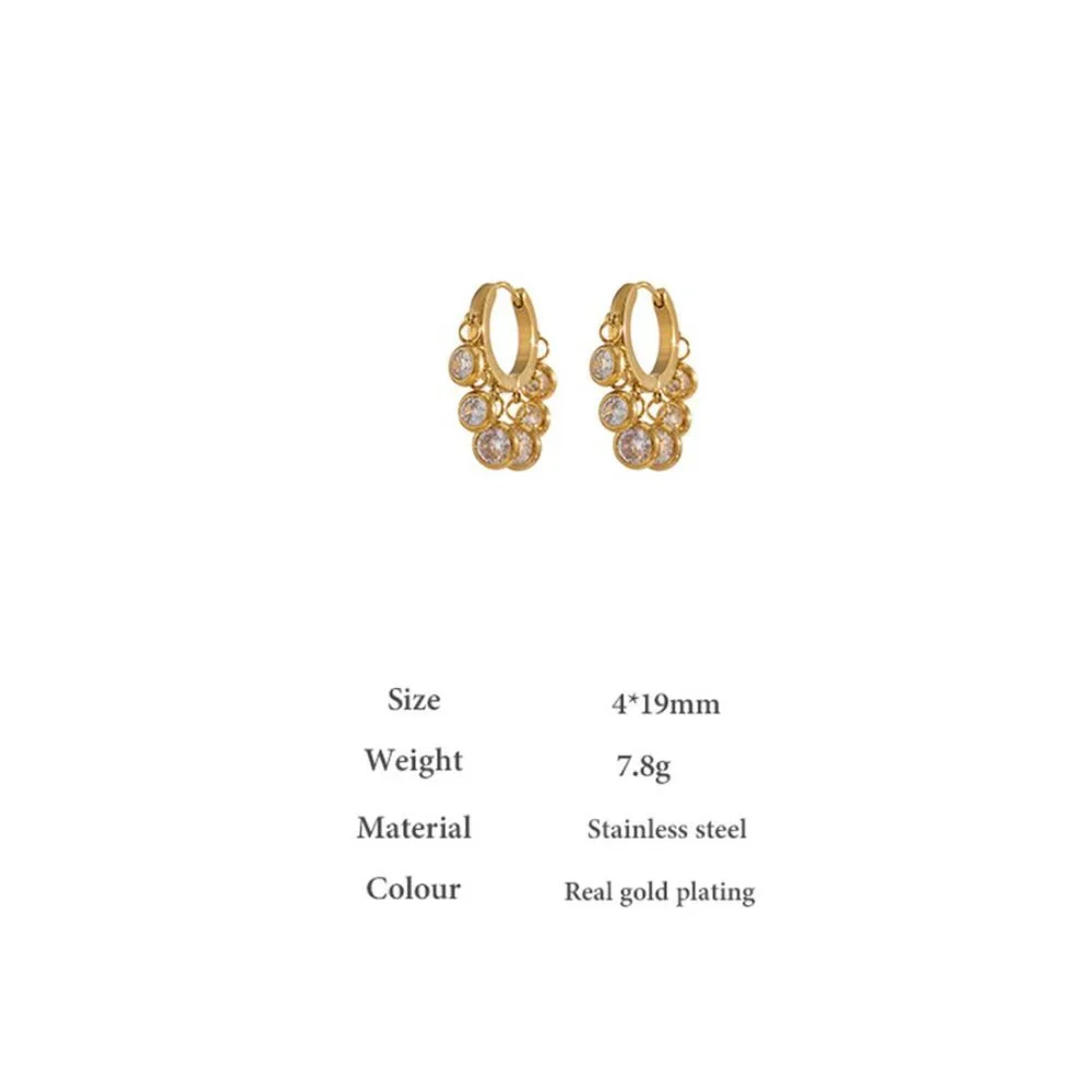 ^NEW 18K Gold Plated Round Diamond Drop Huggie Hoop Earrings
